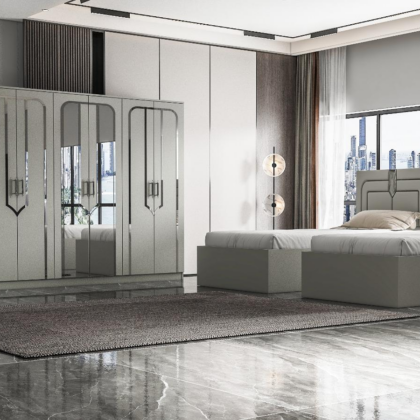 Camera da letto Ema Twin 4 pezzi, 2 letti singoli, grigio chiaro