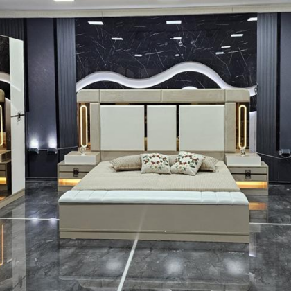 Camera da letto Lora 6 pezzi, armadio 6 ante, beige
