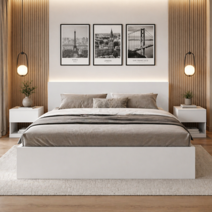 Letto 160x190 bianco + comodino 41x37x40 cm